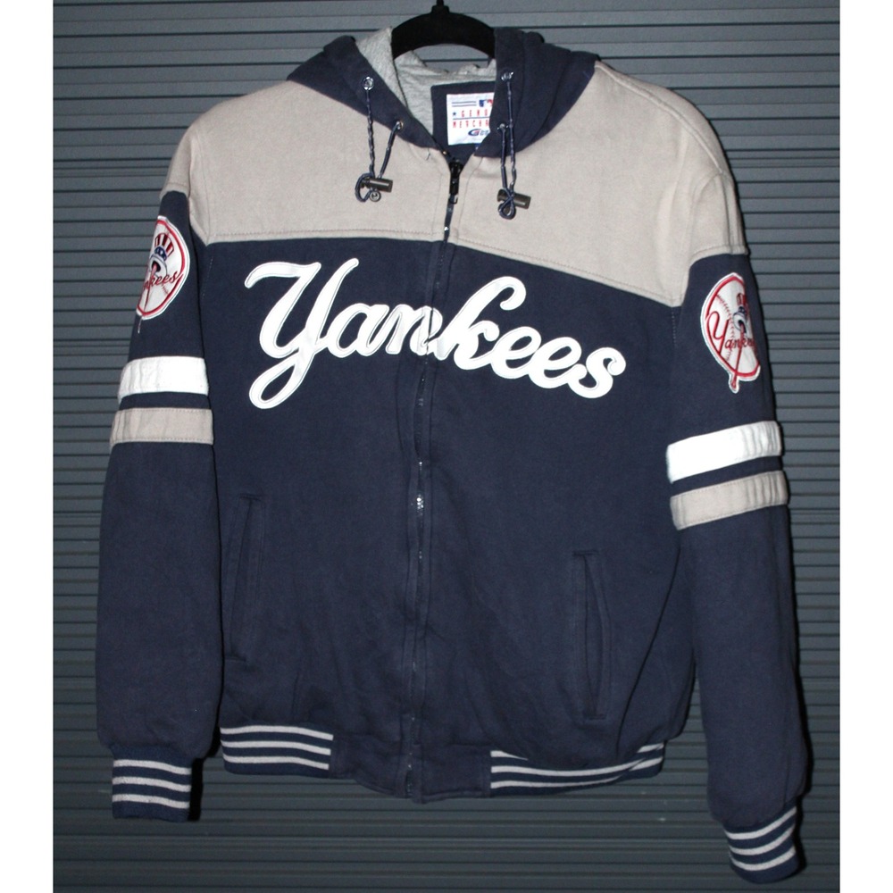 G-III New York Yankees Kid L Navy Zip Hoodie Varsity Jacket Embroidered Logo VTG